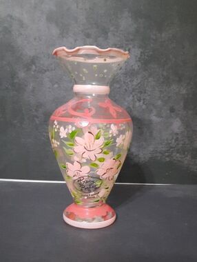 Tracy Porter Pink Floral Hand-Painted Glass Vase